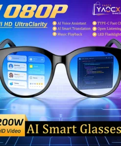 2026 AI Smart Glasses 200W HD Camera 1080P Translation AI Voice Assistant Music Playback LED Flashlight Men Women Smart Glasses
