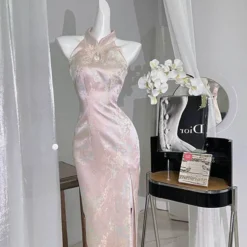 Qipao Dress for Women - Elegant Pink Retro Design with Slit