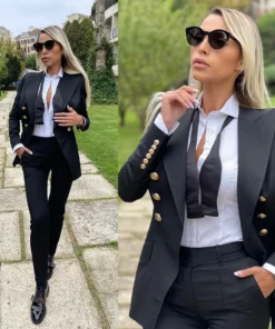 Women's Suit 2 Piece Black Point Lapel Jacket Party Tuxedo Lady Pant Suit Blazer Trousers Female Outfit 정장세트여성