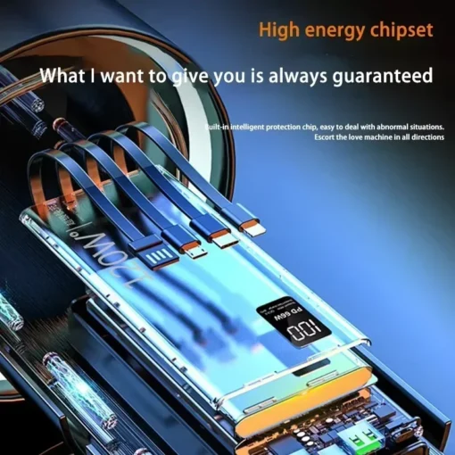 Lenovo Power Bank 120W with 4-in-1 Cables – Fast Charging Portable Charger for iPhone and Samsung - Image 2