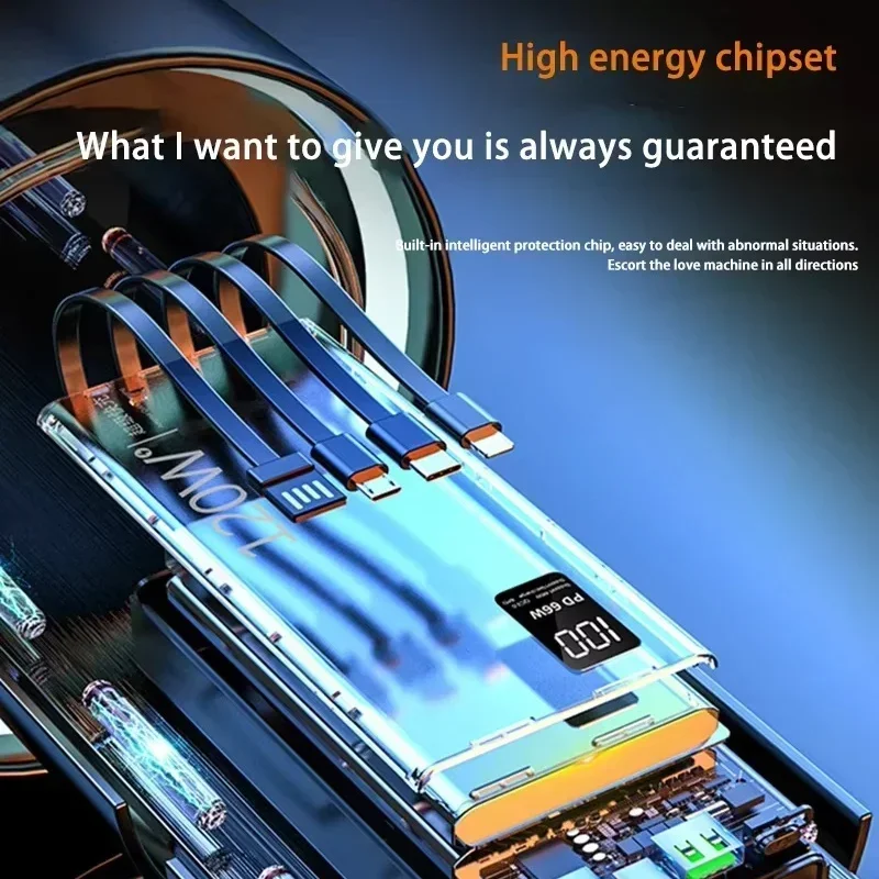 Lenovo 120W 50000mAh Power Bank with 4-in-1 Cables – Fast Charging Portable Charger for iPhone and Samsung - Image 2