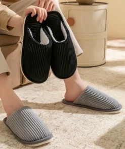 Alternative view of Winter Warm Plush Men Slippers Non Slip Soft Shoes Comfort Flat Heel Indoor Bedroom Couple's Slippers for Home Shoes in Autumn