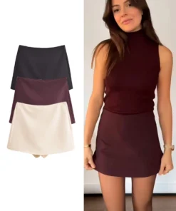 TFMLN Women's High Waist Solid Skort with Side Zipper