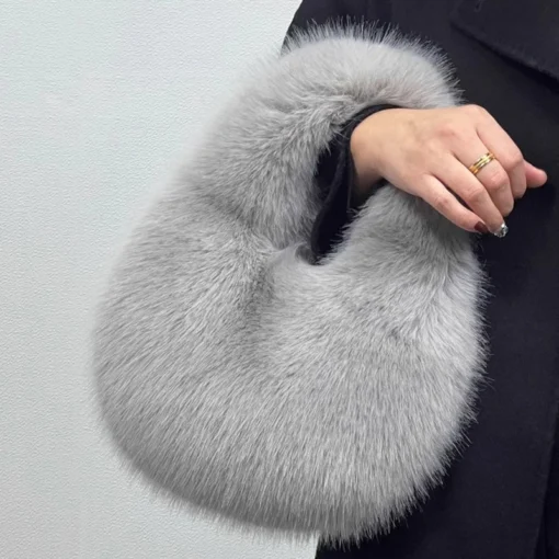 Half Moon Bags for Women with Fluffy Faux Fur and Luxury Small Tote Design - Image 6