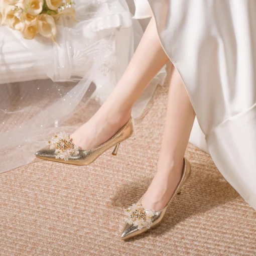 High Heels Pumps with Sequins and Bow Tie for Women, Perfect for Weddings and Parties - Image 2