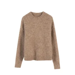 Alpaca Pullover Sweater with Dropped Sleeves for Women, Loose Fit, Camel Beige, Fall Winter 2025