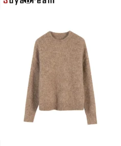 SuyaDream Warm Alpaca Pullovers for Woman, Dropped Sleeved Loose Sweaters, 2025 Fall Winter Top, Camel, Beige