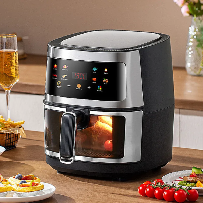 Large-Capacity 6L Stainless Steel Air Fryer - Oil-Free Electric Oven in Black and White - Image 3