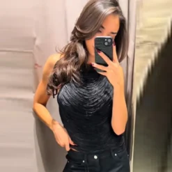 Alternative view of Backless Black Camisole Top with High Waist and See-Through Design for Women