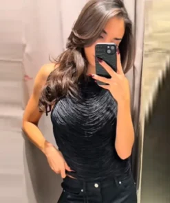 Alternative view of Women Sexy Backless Black Tops Chic Sleeveless High Waist See-through Vest Hanging Neck Camisole Top 2026 Club Party Hot Clothes