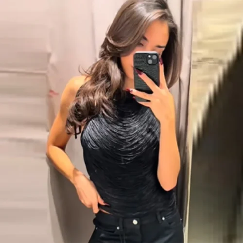 Alternative view of Women Sexy Backless Black Tops Chic Sleeveless High Waist See-through Vest Hanging Neck Camisole Top 2026 Club Party Hot Clothes