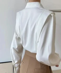 Alternative view of Design Office Ruffles White Shirts Blouses Women Casual Polo Collar Tops Korean Spring Long Sleeve Camisas Streetwear OL Blusas