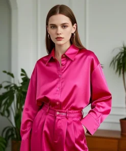 Alternative view of Korean Office Lady Trend Casual Shirt Elegant Blouses For Women Satin Multicolor Basic Slim Shirt Solid All-Match Top French New