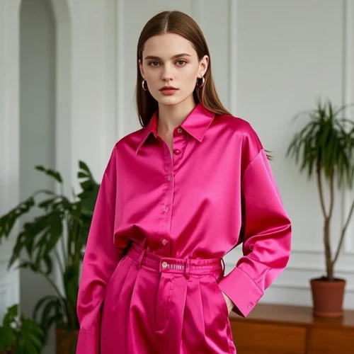 Alternative view of Korean Office Lady Trend Casual Shirt Elegant Blouses For Women Satin Multicolor Basic Slim Shirt Solid All-Match Top French New