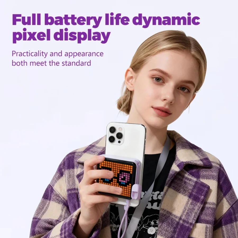 Mini LED Pixel Power Bank with Bluetooth Control and Alarm Clock - Image 4