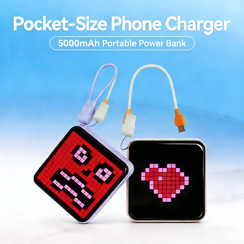 Power Bank 5000mAh Fast Charging with LED Pixel Screen for iPhone