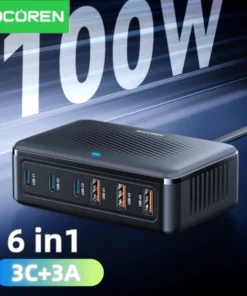 Rocoren USB Charger 100W GaN Charger 6-ports Desktop Fast Charging Type C Charger Portable Power Station For iPhone Xiaomi POCO