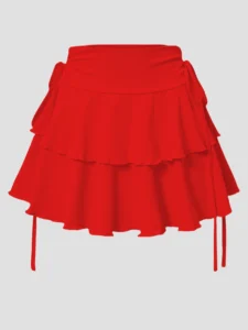High Waist Solid Color Slim Fit Skirt for Women - Summer Outdoor Fashion - Red, XS