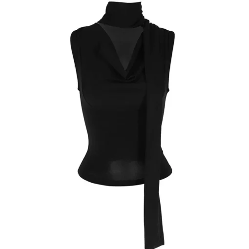 Sleeveless V-Neck Tank Top with Elegant Knitted Design for Women in Casual Streetwear - Image 6