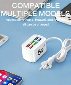 Alternative view of Fast USB Charger 6 in 1 Power Strip Desktop Charging Station Fast Charging 1m Cord USB HUB Adapter Socket for iPhone 16 Home