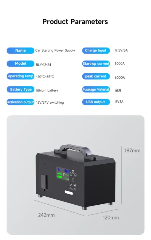 Portable Lithium Jump Starter with 6000A Power and USB-C Charger for Gas and Diesel Engines - Image 4