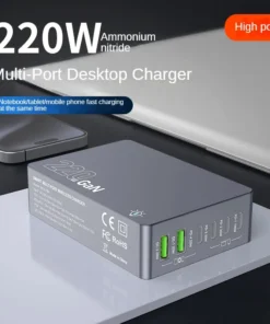 Alternative view of 220W GaN Desktop Charger 6-Ports PD 100W USB Type C QC 3.0 Fast Charging Station for IPhone 16 Pro Tablet Macbook Samsung Laptop