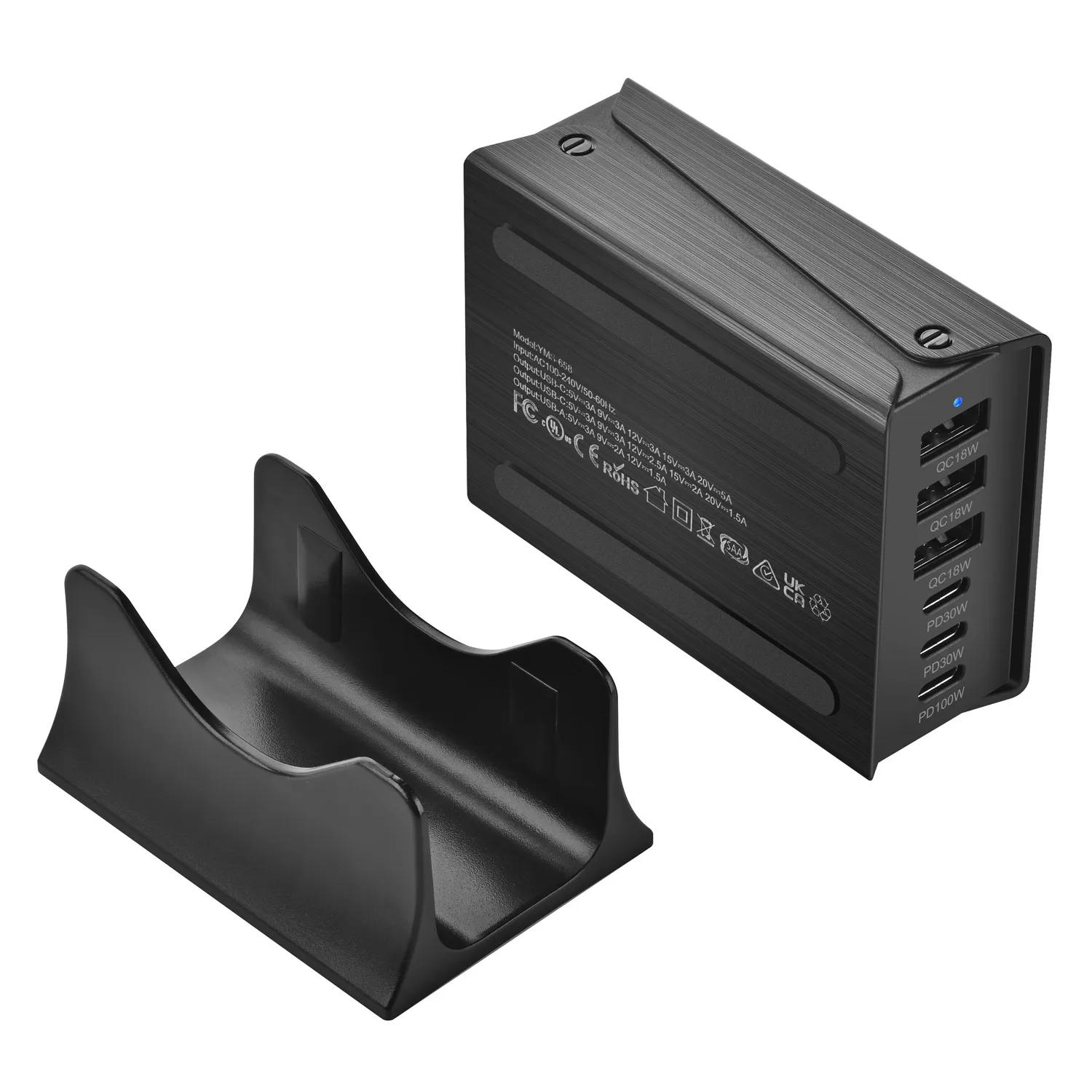 USB-C Fast Charging 200W 6-Port Hub Charger for Phones and Tablets, Portable Design - Image 4