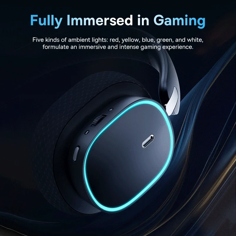 Baseus GH02 Wireless Gaming Headphones with Microphone - Bluetooth 5.3, 40mm Drivers, RGB Lights, Over-Ear Design - Image 4