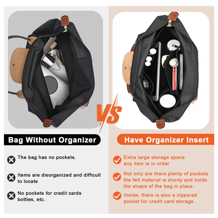 Purse Organizer Insert - Felt Handbag Organizer, Available in 5 Colors and 3 Sizes - Image 3