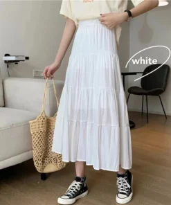 Alternative view of Vintage High Waist A-Line Skirt for Women - Chic Patchwork Design in Black and White