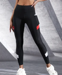 Colorblocked Mesh High Waist Yoga Pants with Side Pockets Leggings for Women Tummy Control Workout Shaping Leggings