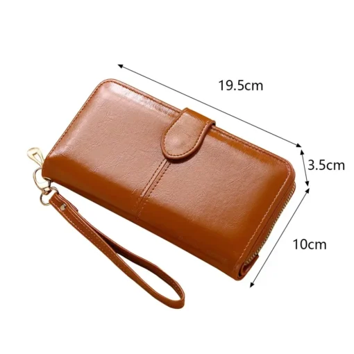Vintage Oil Wax PU Leather Clutch Wallet with Large Capacity for Women - Image 3