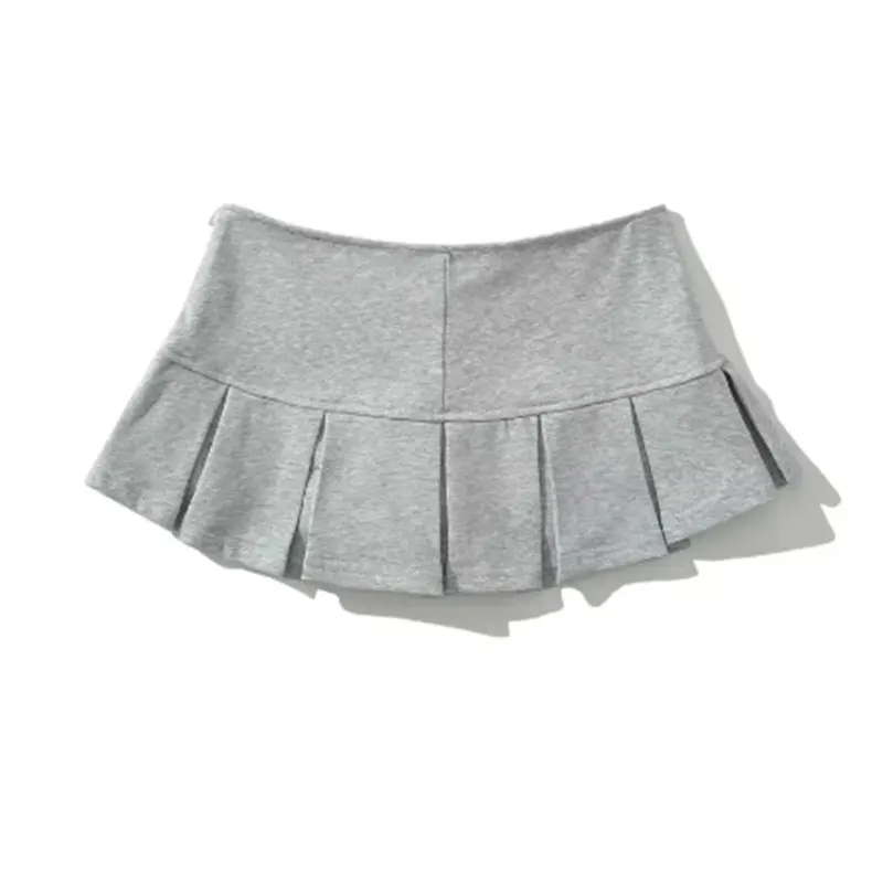 Mooyufon Women's Light Grey Mini Skirt - Vintage A-Line Pleated Design - Image 2