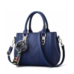Leather Handbags with Hair Ball Detail for Women - Embroidery Messenger Bag