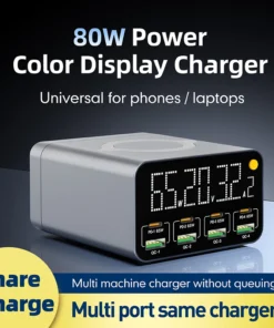Alternative view of 80W/120W 8 Ports Charger station Digital Display USB Type C With Wireless Charger PD QC3.0 Quick Charger For Laptop Tablet Phone