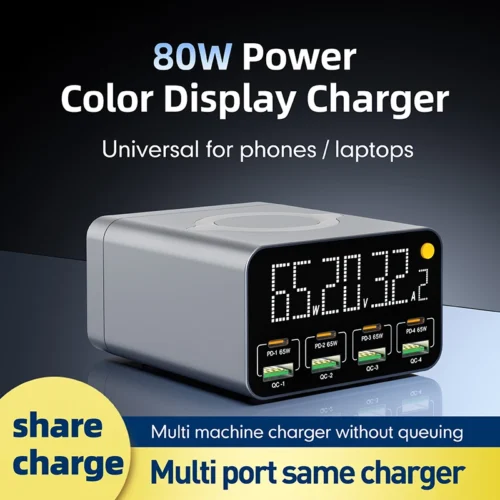 Alternative view of 80W/120W 8 Ports Charger station Digital Display USB Type C With Wireless Charger PD QC3.0 Quick Charger For Laptop Tablet Phone