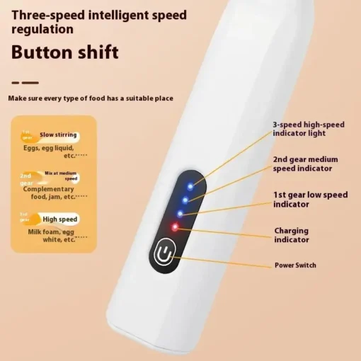 Electric Handheld Milk Frother – USB Rechargeable Mixer with 3 Speed Settings for Coffee Lovers - Image 3