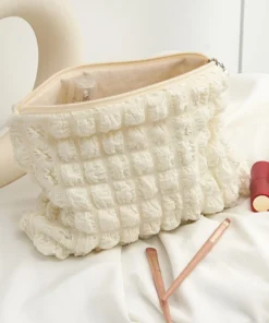 Travel Organizer Portable Zipper Soft Makeup Pouch for Lady Girls Popular Boho Reusable Bubble Cloth Capacity Cosmetic Bag