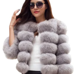 Faux Fur Coat + Elegant Fluffy Design + Short Black and White Jacket + Women's Winter Clothing