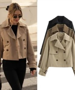 Ladies Vintage Cropped Trench Spring Autumn Jacket Women Streetwear Double Breasted Long Sleeve Top Female Chic Coat Outfits
