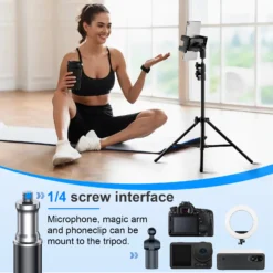 Alternative view of Adjustable Tripod Floor Stand with Universal Compatibility for Tablets and Smartphones