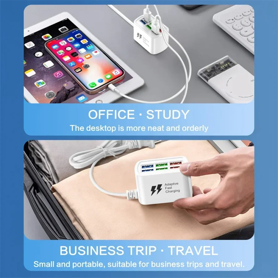 Fast USB Charging Station with 1m Cord - 6-Port Power Strip for iPhone and More - Image 6