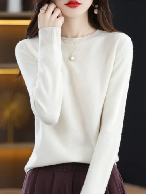 Merino Wool Sweater with O-Neck Design and Long Sleeves for Women - Image 5