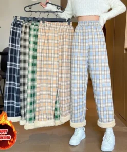 Alternative view of Fashion Thick Plaid Plush Pants for Women - Winter Loose Wide-Legged Casual Trousers