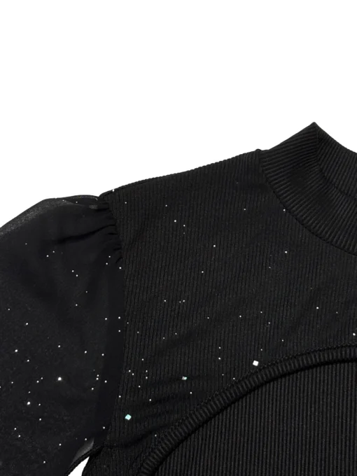 Sequin Mini Dress with Stand Collar and Cape Style for Women, Elegant Party Outfit for Autumn Winter - Image 6