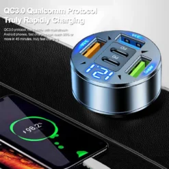 Alternative view of 250W Fast Charging Car Charger with 5 Ports and PD QC3.0 for iPhone Samsung Huawei Xiaomi
