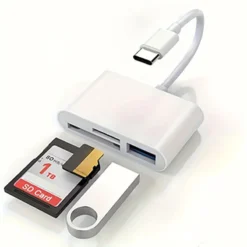 USB C Card Reader with 3-in-1 Functionality for iPhone 15 Pro, iPad, Mac, Android, and PC