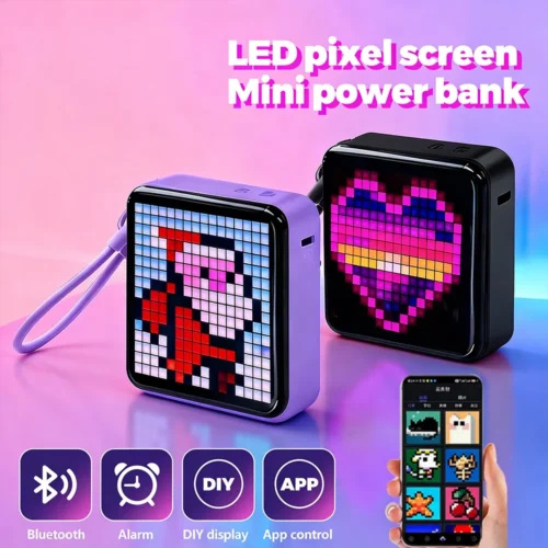 Mini LED Pixel Power Bank with Bluetooth Control and Alarm Clock