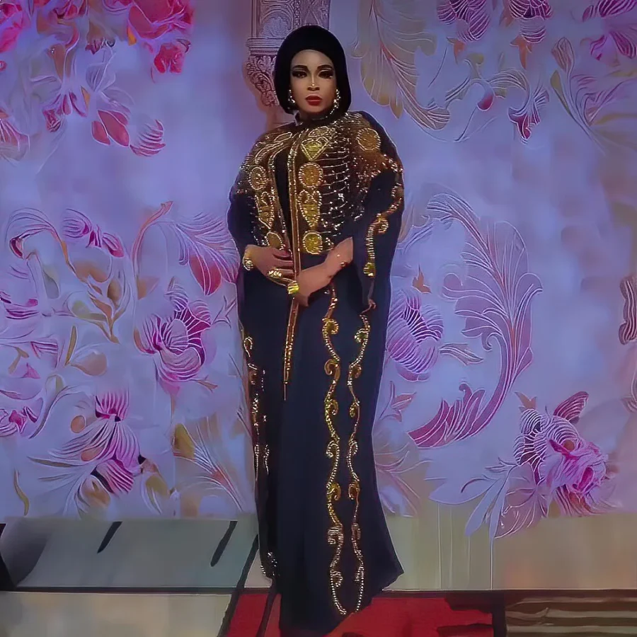 Luxury Chiffon Bubu Dress Set for Women - Plus Size African Style with Rhinestones - Image 6