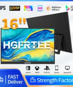 HGFRTEE 16-Inch Portable IPS Monitor - 16:10 Aspect Ratio, 100% RGB, 300 cd/m² - Compatible with Mac, Laptop, PC, Xbox, PS5, Switch